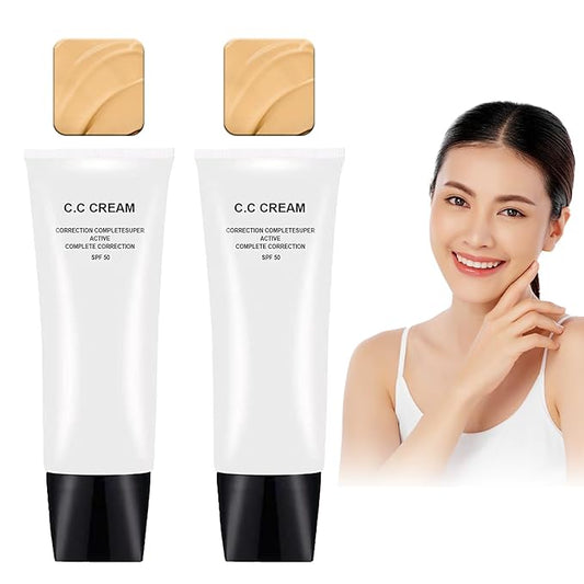 NOISSUE Cc Cream Skin Tone Adjusting CC Cream SPF 50, Face Sunscreen and Foundation, Colour Correcting Self Adjusting Soft Moisturizing Skin Tone Gel Invisible Pore Light Oil-Free (2pcs-Natural)