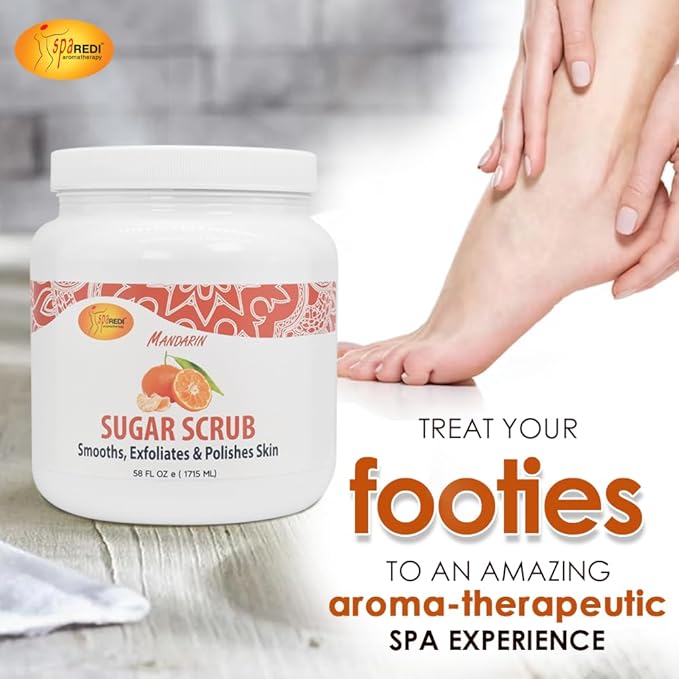 SPA REDI Sugar Scrub - Exfoliating, Moisturizing, Hydrating and Nourishing, Glow, Polish, Smooth and Fresh Skin - Body Exfoliator, Mandarin - 58 Oz
