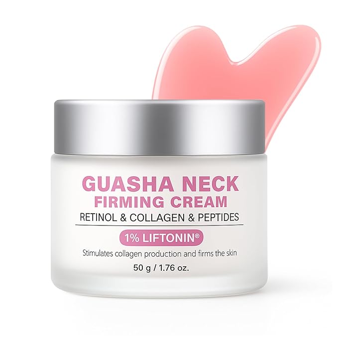 Neck Firming Cream with Gua Sha Tool, Neck Tightening Cream for Crepey Skin, Moisturizing and Lifting Neck Cream for Fine Lines and Sagging Skin 50g