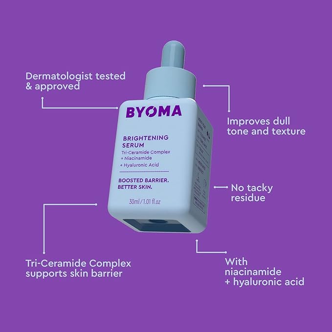 BYOMA Brightening Serum - Barrier Repair Serum - Brightening & Hydrating Face Serum with Hyaluronic Acid, Niacinamide & Ceramides - Hyaluronic Acid Serum For Face, Glowing, Radiant Skin - 1.01 fl. oz