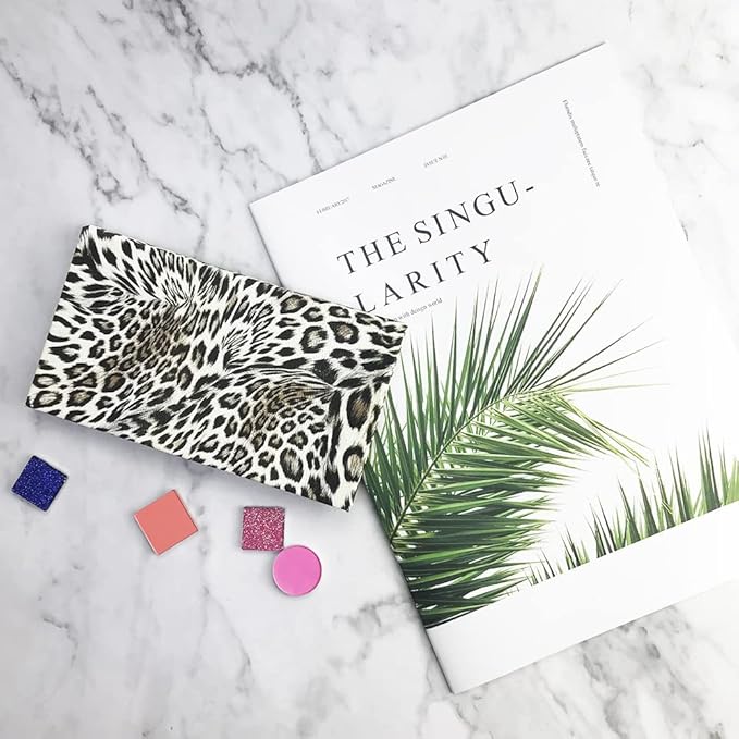 Mermaid Empty Magnetic Palette, Fish scale Empty Magnetic Palette for Highlighters Eyeshadows Lipstick Blush Powder Rectangle Large size (Leopard Grain)