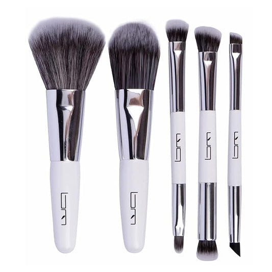 Travel Makeup Brushes Set w/Pouch, 5PCS Double Ended Portable Mini Cosmetic Brushes Kit for Foundation, Eyeshadow, Lip, Blush Make Up Brushes Professional(White)