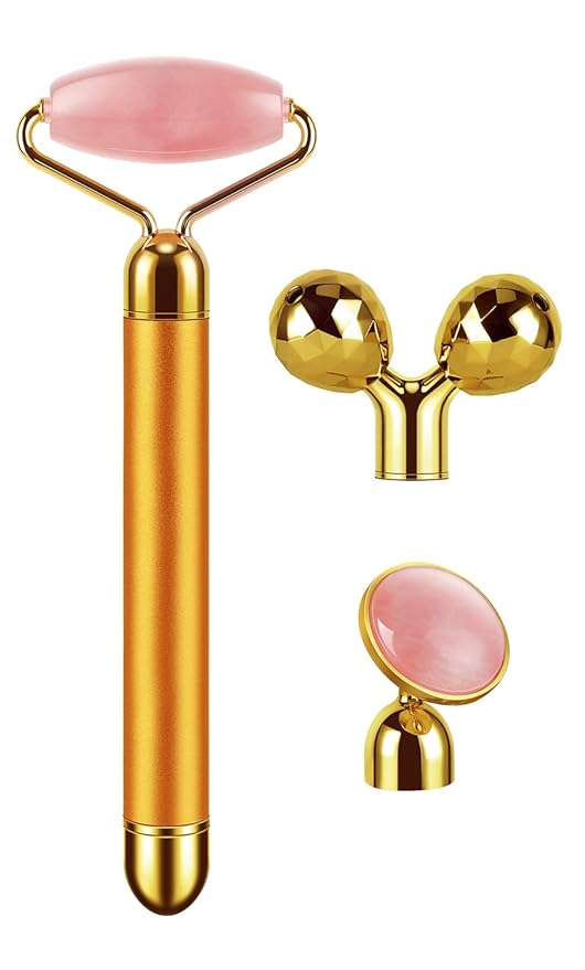 3-IN-1 Electric Jade Roller 3D Roller Facial Roller & Face Massager,Gold
