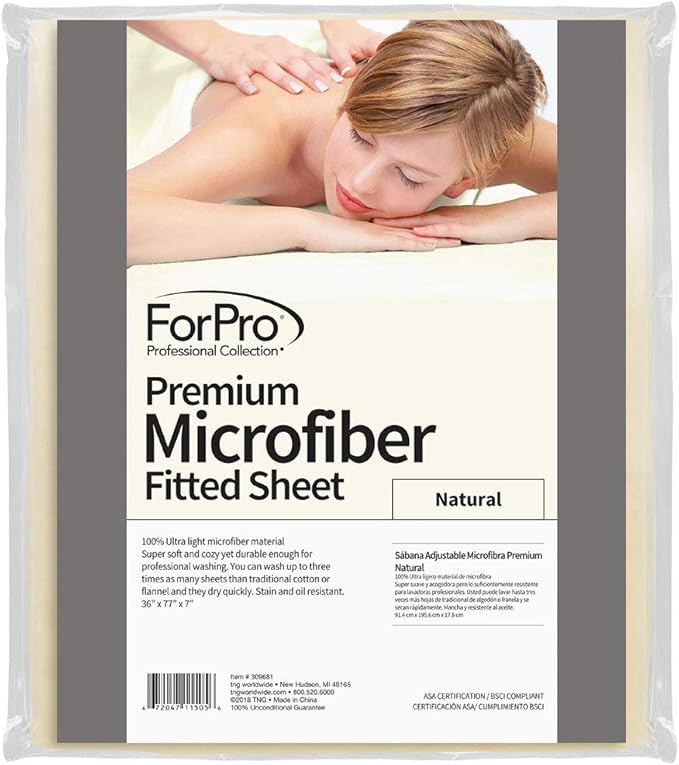 ForPro Premium Microfiber Massage Fitted Sheet - Natural - Ultra-Light - Stain and Wrinkle Resistant - for Massage Tables and Spas - 36" W x 77" L x 7" H