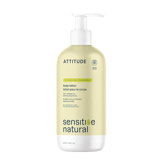 ATTITUDE Body Lotion for Sensitive Skin with Oat, EWG Verified, Dermatologically Tested, Vegan, Argan Oil, 16 Fl Oz