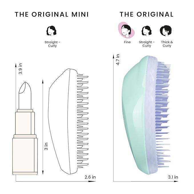 Tangle Teezer Original Detangler Brush, Dry & Wet Hair Brush for Color-Treated, Fine & Fragile Hair Types, Mint Violet