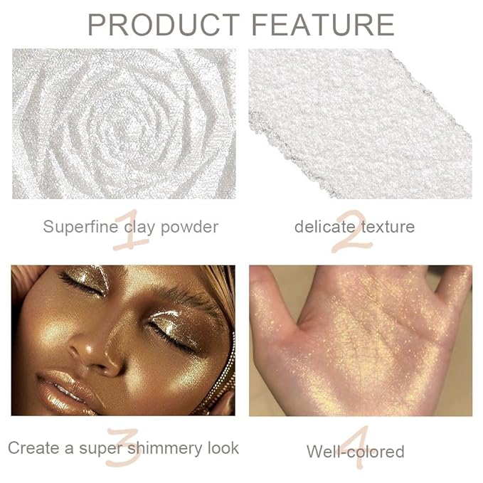 evpct Pearl White & Blonde Gold Face Highlighter Makeup Shimmer Glitter Diamond Sparkly Highlighters Makeup Palette Powder for Face Body Cheek iluminadores iluminador de jos maquillaje luminizers 1+2