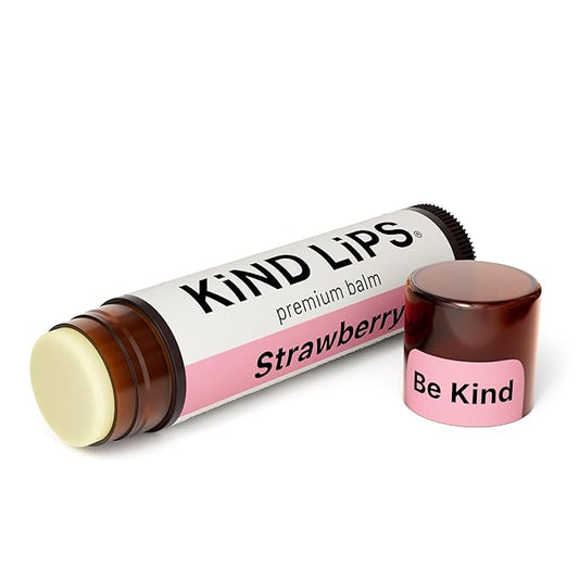 Kind Lips Lip Balm - Nourishing & Moisturizing Lip Care for Dry Lips with Shea Butter, Beeswax & Vitamin E | Strawberry Flavor | 0.15 Oz (Single Tube)