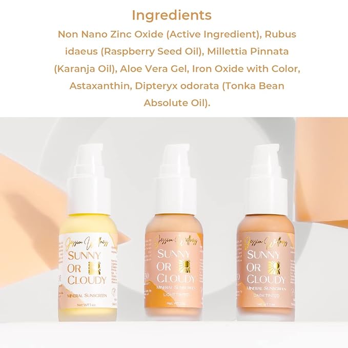 Jessica Wellness Mineral Sunscreen + Hydrating Serum with Broad Spectrum SPF 30 & Antioxidants, Oil-Free, Fragrance Free, Non-Nano Zinc Oxide. 1 oz (Clear)