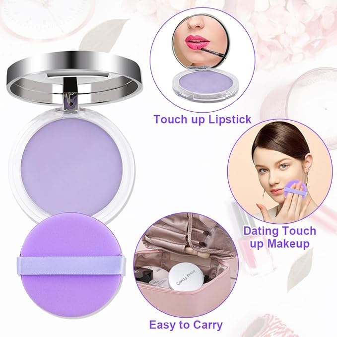 2PCS Oil Control Face Pressed Powder, Lavender Face Cosmetics