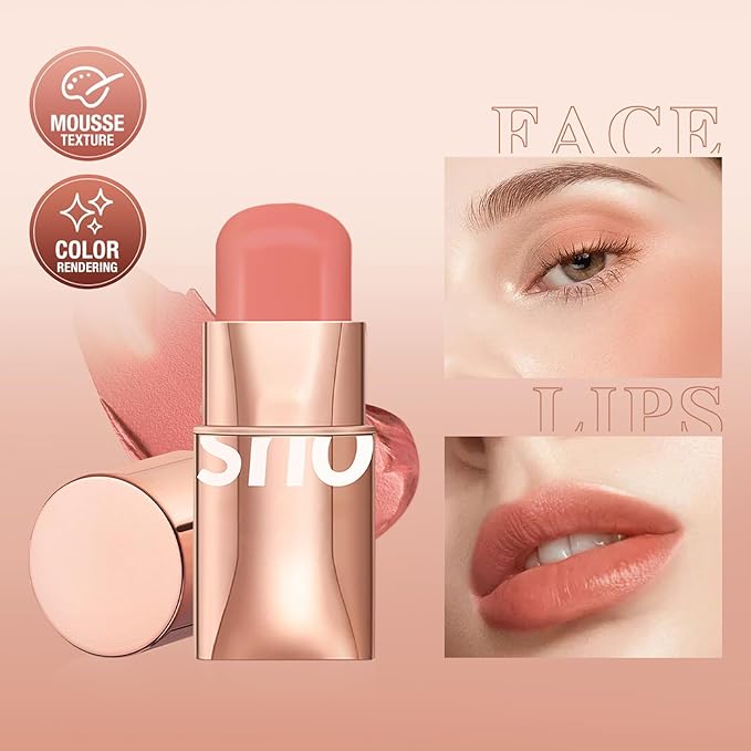 Blush Stick for Cheeks Makeup,Waterproof Cream Blush Face Stick Multi-Use Lip and Cheek Tint,Matte Finish Lightweight Easy to Blend Natural Cream Blusher for All Skin Tones-Glistening Peach