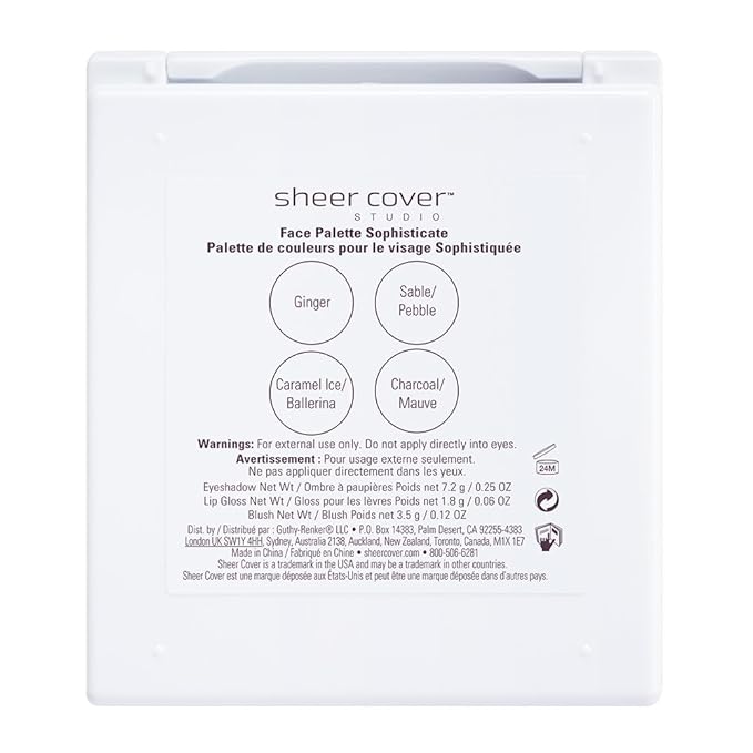 Sheer Cover – Sophisticate Look Face Palette For Eyes, Lips, and Cheeks – with Brush