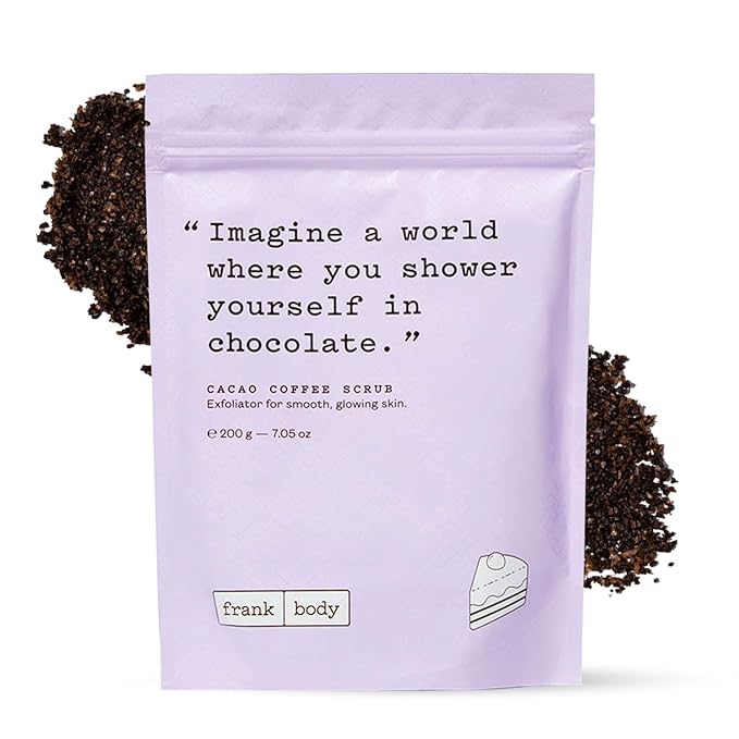 Frank Body Cacao Coffee Scrub | Natural, Vegan, Cruelty Free Exfoliating Body Scrub Smooths, Hydrates, and Nourishes Skin with Cacao Extract, Macadamia Oil, and Vitamins A, E, and D | 7.05 oz / 200 g