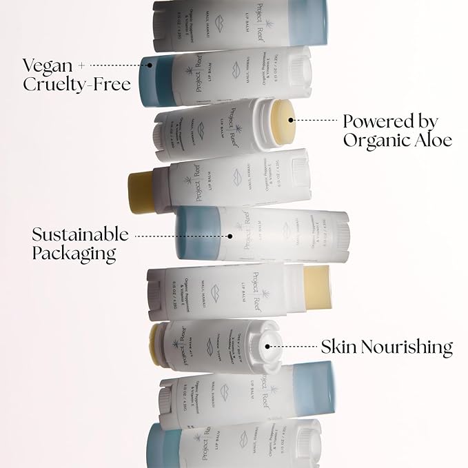 Cooling Lip Balm w/Organic Peppermint, Shea Butter, Vitamin E, Hydrating Chapstick, Soothe Dry Sunburnt Lips, After Sun Care, 2 Pack