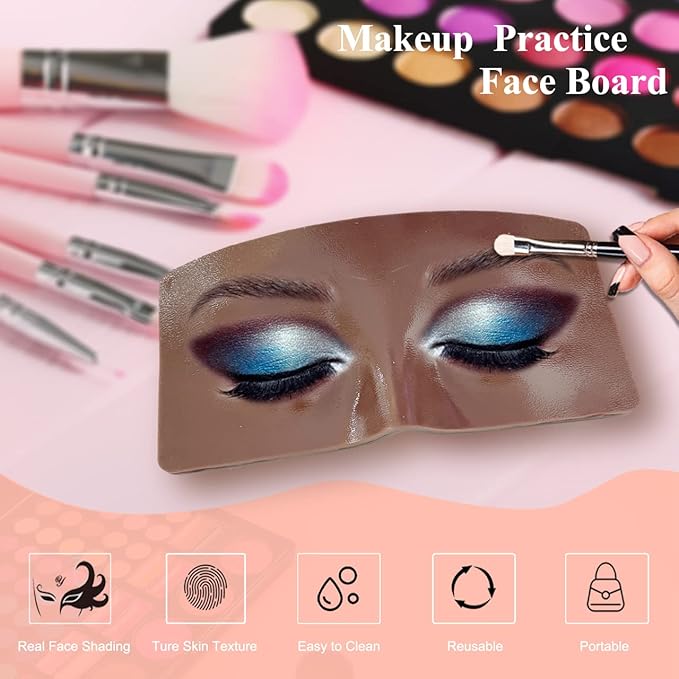 Makeup Practice Face Board, 3D Realistic Practice Makeup Face Set, Makeup Mannequin Face with Makeup Kit for Professional Makeup Artists Students and Beginners to Practice Eyes Eyeshadow Makeup