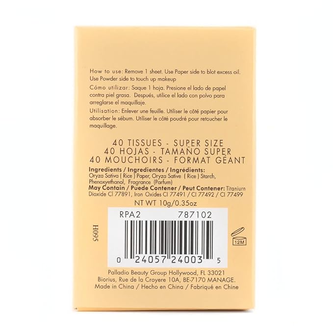 Palladio Rice Paper Facial Tissues for Oily Skin,