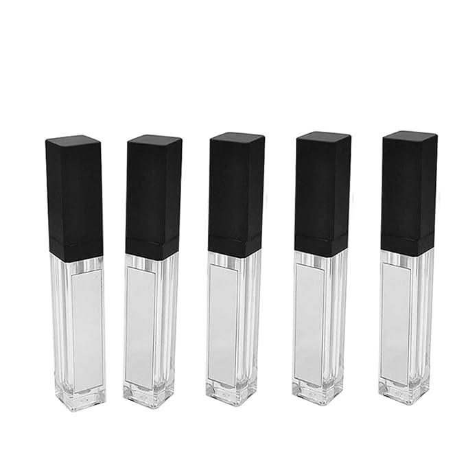 5 Pcs 7.5ml LED Light Lip Glaze Tubes with Mirrors Refillable Lip Gloss Bottles DIY Lip Balm Lipstick Tube Makeup Cosmetic Container for Woman Girl(Black)