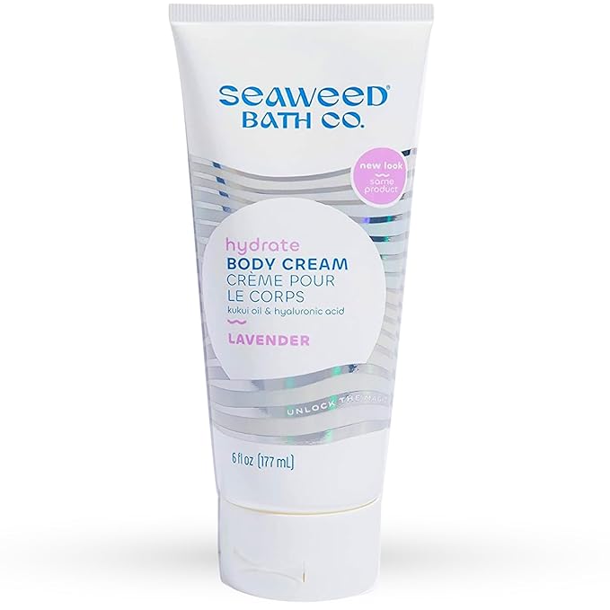 Seaweed Bath Co. Hydrate Body Cream, Lavender Scent, 6 Ounce, Nourishing Hand & Body Lotion Moisturizer for Dry Skin, with Sustainably Harvested Seaweed, Kukui Oil, Hyaluronic Acid, Shea Butter