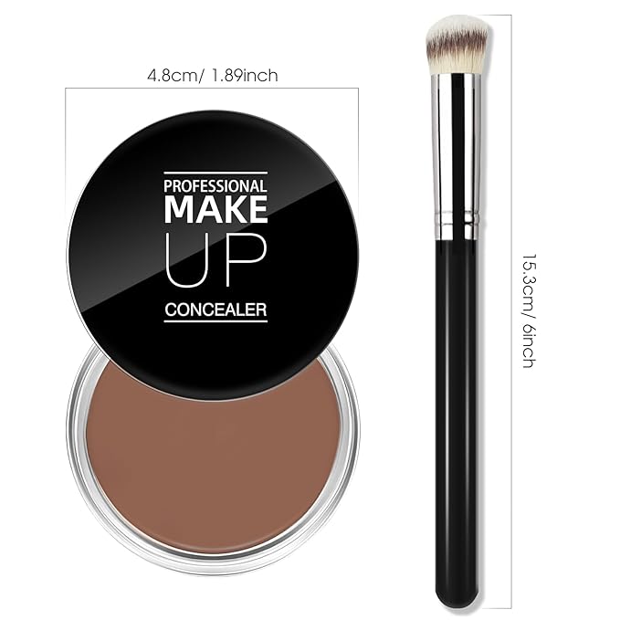 Cream Concealer Full Coverage Makeup, Matte Color Correcting Concealer with Brush, Waterproof, Conceals Blemish, Pores and Spots, Under Eye Makeup Concealer for Dark Circles (#07 DEEP)