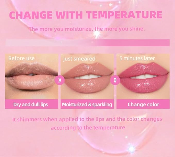 Cosmetics Color Changing Lip Oil V2, Magic Color Changing Lip Oil Cosmetics, Plumping Lip Oil Moisturizing Lip Gloss, Long Lasting Lip Glow Oil Non-sticky Warm Change Glitter Lip Tint (Pack of 1)