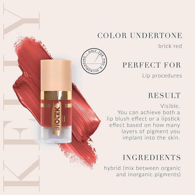 Biotek Lip Pigment for Permanent Makeup - Brick Red Color for Lip - Made in Italy - Kelly 0,24 fl.oz.