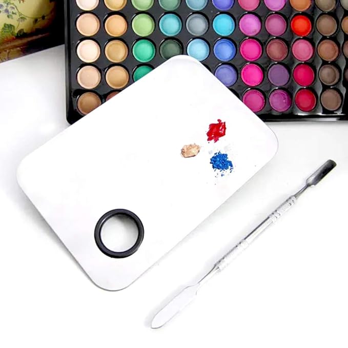 2 Pack Professional Makeup Palette, 2 Types Pro Lady Stainless Steel Cosmetic Artist Spatula with Spatula Tool for Mixing Foundation by ACKLLR, Silver