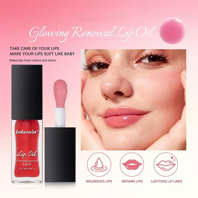 3 Colors Glow Lip Oil Tinted, Nourishing Tinted Lip Glow Oil For A High-shine Finish, Moisturizing Fat Oil for Dry Lip, Shiny and Vegan Tinted Lip Oil (Clear+Jam+Pink)