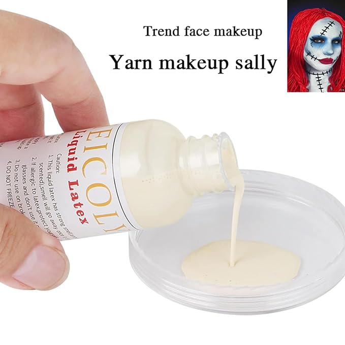 MEICOLY Light Flesh Liquid Latex with Sponge for Yarn Wood Makeup,Halloween Costume SFX Special Effects Makeup for Scar Burn Monster Zombie Cut Wound Skin Wrinkle,Latex Glue for Face and Body