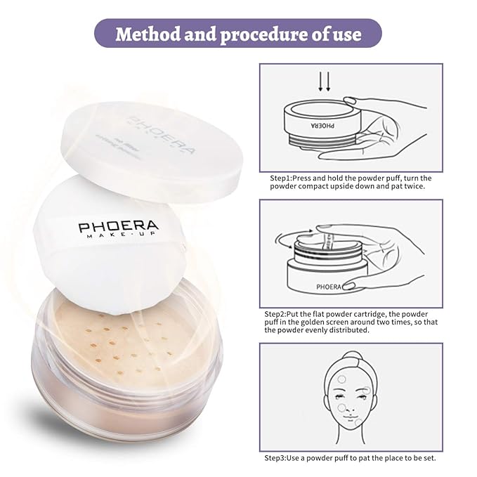 PHOERA Setting Powder Controls Oil,Setting Powder Makeup Light,Loose Powder Makeup Coverage,Loose Setting Powder Mini,0.17oz (01#Translucent)