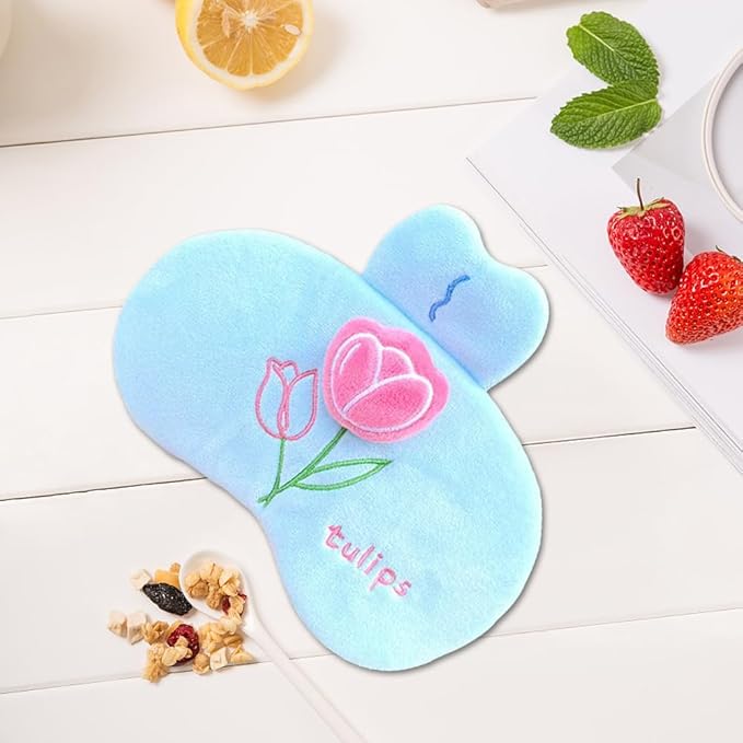 PERFECTSIGHT Sleep Eye Masks, Cute Plush Sleep Eye Cover Lightweight Adjustable Eyeshade Faux Fur Mask Cover for Women Men Sleep Travel Nap, Blue Tulip