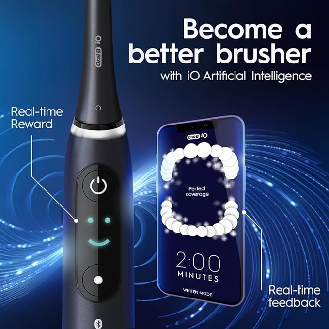Oral-B iO Series 8 Electric Toothbrush with 2 Replacement Brush Heads and Travel Case, Rechargeable Toothbrush, Black Onyx