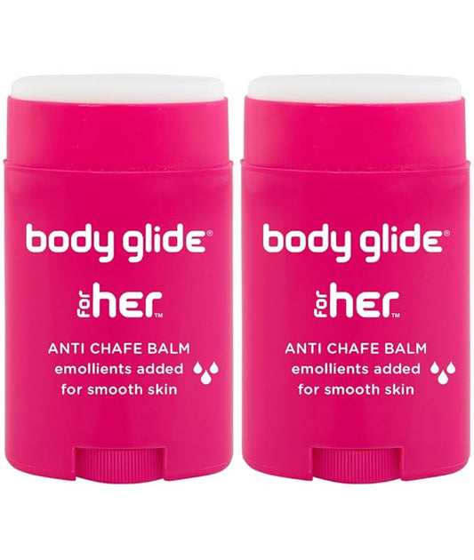 Body Glide For Her Anti Chafe Balm | Chafing stick with added emollients | Great for dry, sensitive skin and/or sensitive areas | Use on chest, bra, butt, groin, arm, and thigh chafing | 1.5oz-2pk