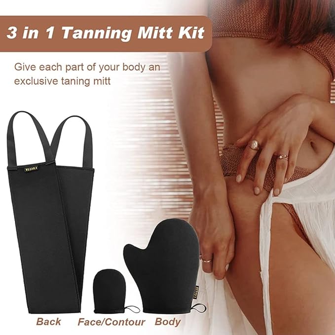 Self Tanning Mitt Applicator - EVYTTA 3 Set Self Tanner Mitt Applicator with Tanning Glove for Self Tan, Back Applicator, Mini Tanning Mitts Self Tanner Mit, Self Tan Mitt Applicator, Self Tan Mit