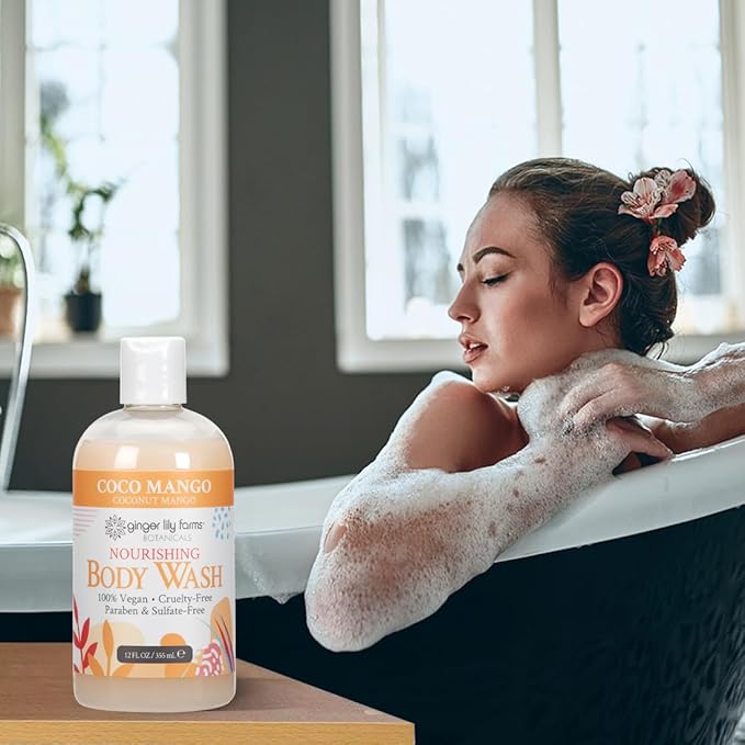 Ginger Lily Farms Botanicals Nourishing Body Wash, Coco Mango, 100% Vegan & Cruelty-Free, Coconut Mango Scent, 12 Fl Oz (Pack of 6)