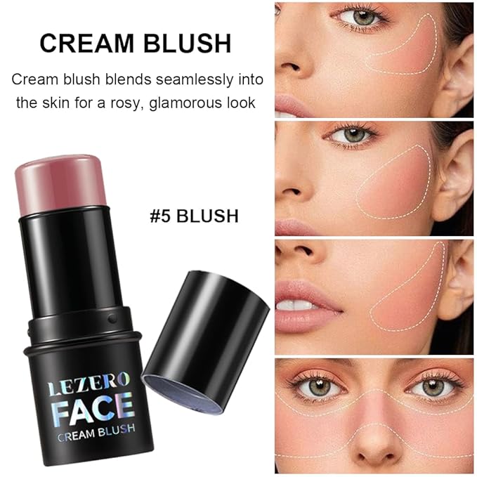 Blush Stick, Multi-use Blush Stick for Cheeks, Eyes, Lips, Silky Creamy Face Stick for Old Women & Mature Skin, Blendable and Buildable Color, Long Lasting Waterproof Non-greasy Formula (#03, Blush)