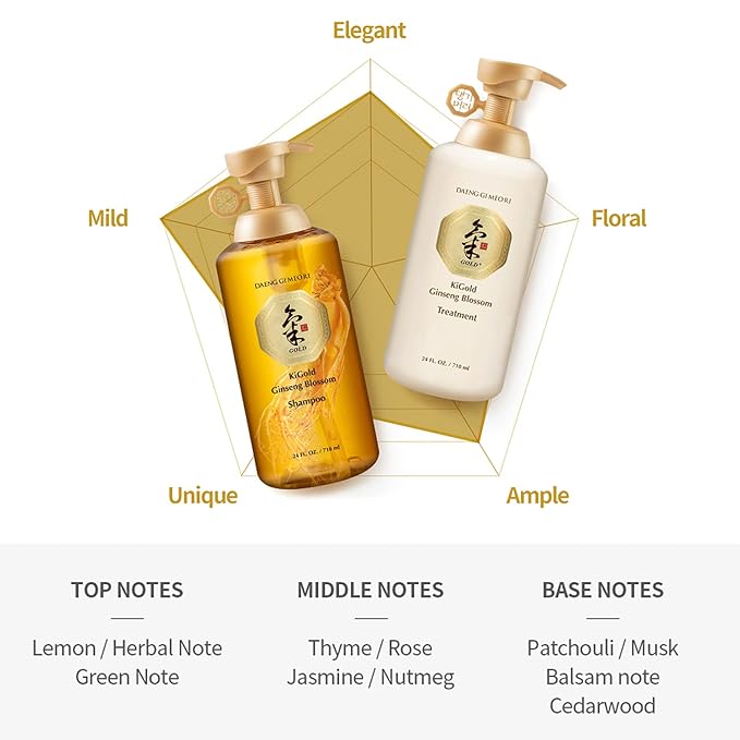 Daeng Gi Meo Ri- Ki Gold Ginseng Blossom 2 Shampoo Set, Real Ginseng Inside, Herbal Shampoo, Hair Growth, Preventing Hair Loss, 24.01 fl oz each