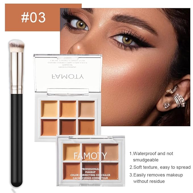 6 Color Correcting Concealer Palette With Concealer Brush, Tattoo Concealer, Cream Contouring Makeup Kit, Corrects Dark Circles Red Marks Scars Light Mediumor creamy concealer A3