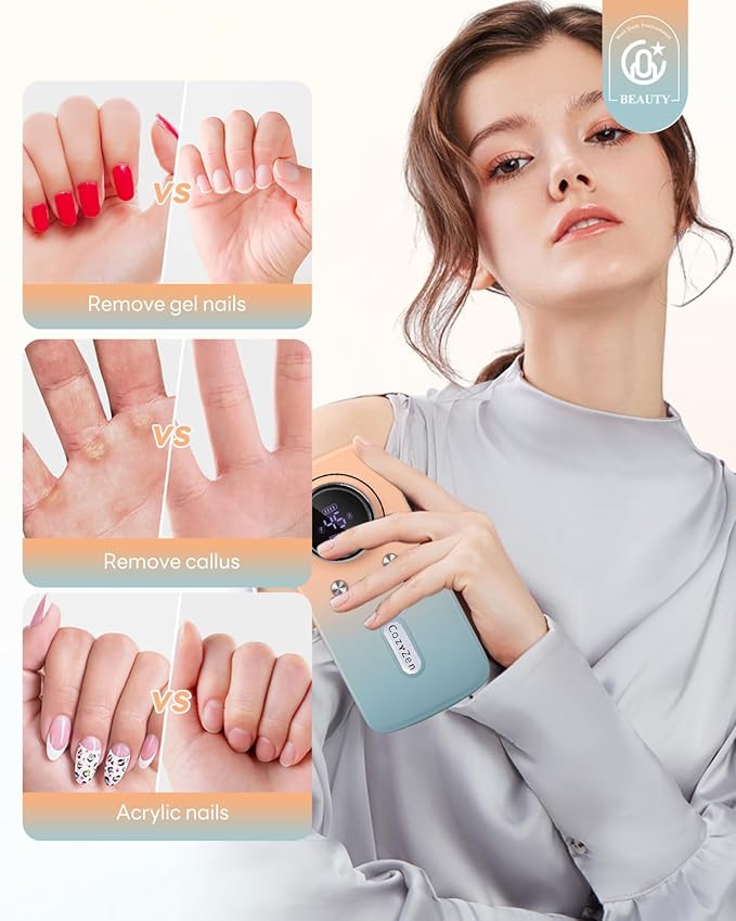 CozyZen Cordless Nail Drill Professional: 45000 RPM Rechargeable Electric Nail File Kit, Portable & Low Noise for Acrylic, Gel Nails, Manicure & Pedicure - Salon & Home Use