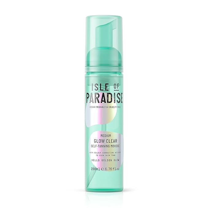 Isle of Paradise Glow Clear Self-Tanning Mousse, Medium (Golden Glow) - Red Cancelling and Color Correcting Tanning Foam, Vegan and Cruelty Free, 6.76 Fl Oz