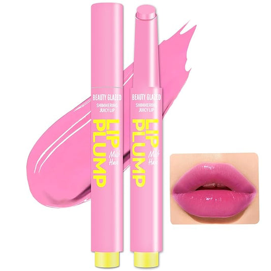 Lip Gloss Stick, Moisturizing Jelly Solid Lip Plump Oil Slick Click,Non Sticky Tinted Press Lipstick Pen, Lightweight Buildable Balm Liner Professional Makeup, High Shine Longlasting Glow-Pink