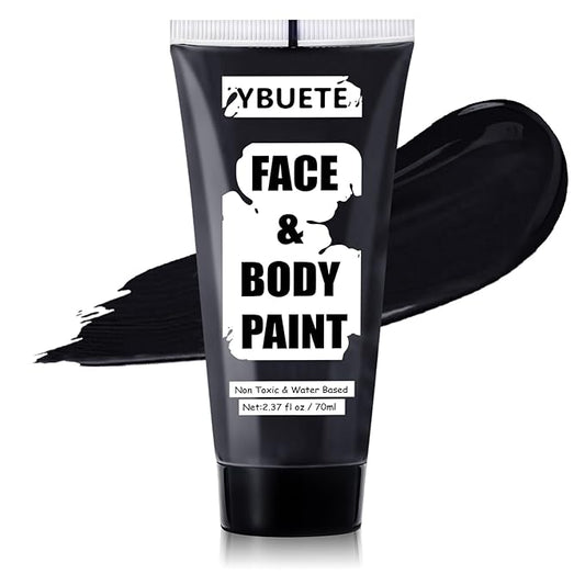 Black Water Based Face Body Paint, 2.37 OZ Large Tube Full Coverage Washable Face Paint Cream for Adult Carnival Cosplay Halloween SFX Skull Joker Zombie Vampire Skeleton Goth Makeup