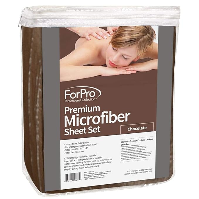 ForPro Professional Collection Premium Microfiber 3-Piece Massage Sheet Set, Chocolate, Ultra-Light, Stain, and Wrinkle Resistant, Includes Flat, Fitted Sheet and Massage Face Rest Cover