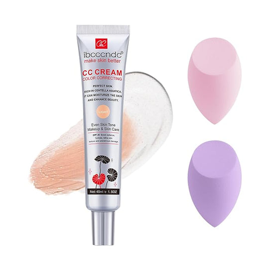 Color Correcting CC Cream,Invisible Pores Cream Foundation And nvisible Pores Concealer,CC Cream Foundation Rich In Centella Asiatic,Moisturizing And Waterproof CC Cream With Spf 25(LIGHT)