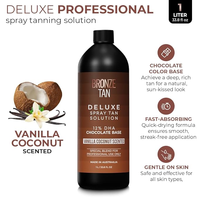 Bronze Tan Dark Spray Tan Solution - Professional Tanning Solution for Spray Tan Machine - Airbrush Spray Tan - Sunless Tanning Solution 1L/33.8 FL OZ