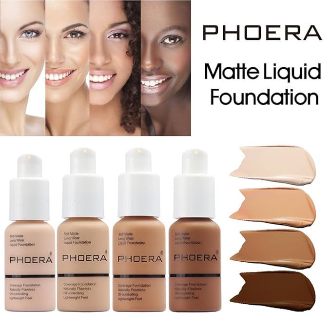 2Pack PHOERA Foundation,Flawless Soft Matte Liquid Foundation Oil Makeup。 (109-Mocha)