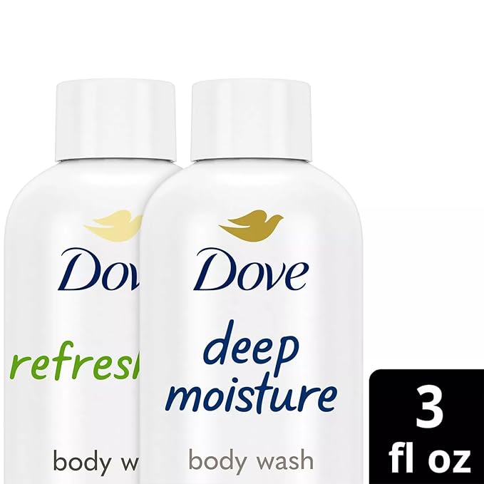 Dove Body Wash Travel Essentials Variety 2-Pack – Refreshing Cucumber & Green Tea + Deep Moisture Nourishing Body Washes, 3 Oz Ea