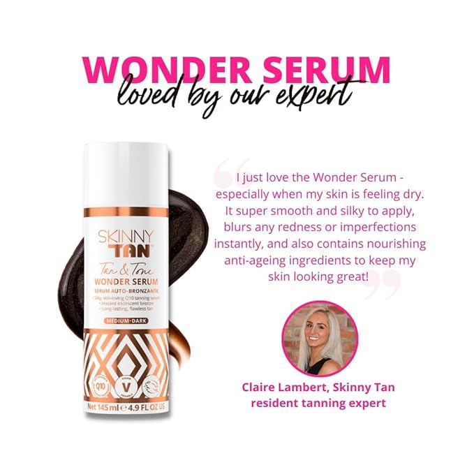 SkinnyTan Tan and Tone Wonder Serum Express - Hydrating Serum with Anti-Aging Q10, Aloe Vera, and Vitamin E - 1 Hour Express - 4.9 oz