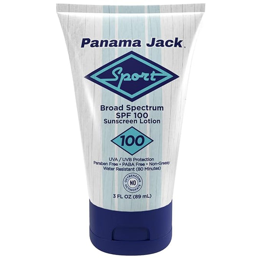 Panama Jack Sport Sunscreen Lotion - SPF 100, Broad Spectrum UVA/UVB Protection, Non-Greasy, PABA, Paraben, Gluten & Cruelty Free, 3 FL OZ (Pack of 1)