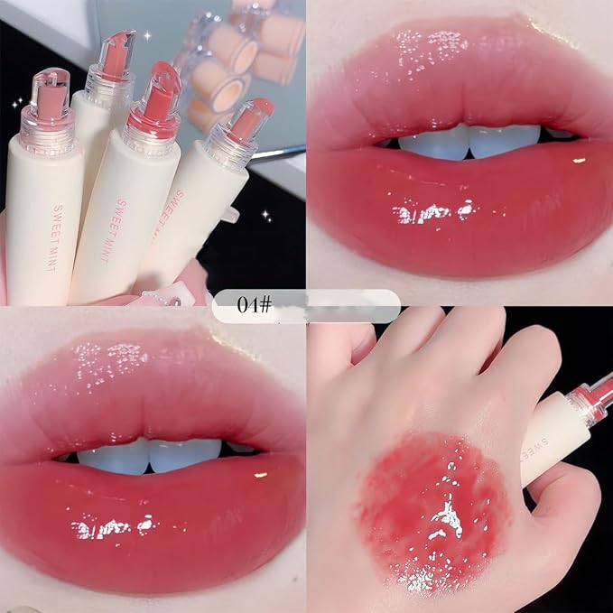 4 Colors Jelly Glossy Lip Gloss Set,Long Lasting Moisturizing Tinted Lip Balm,Plumping Water Lip Glaze, Mirror Hydrating Liquid Lipsticks Brighten Lipstick