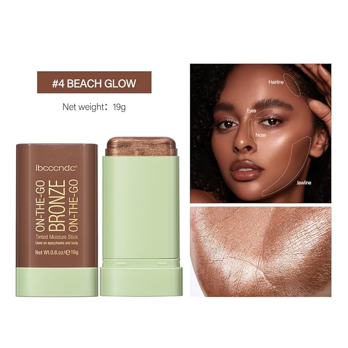 Multi-Use Makeup Bronzer Stick for Effortless Glow - Hydrating Solid Moisturizer with Natural Bronze Tint for Eyes, Lips & Cheeks (#4 Beach Glow)